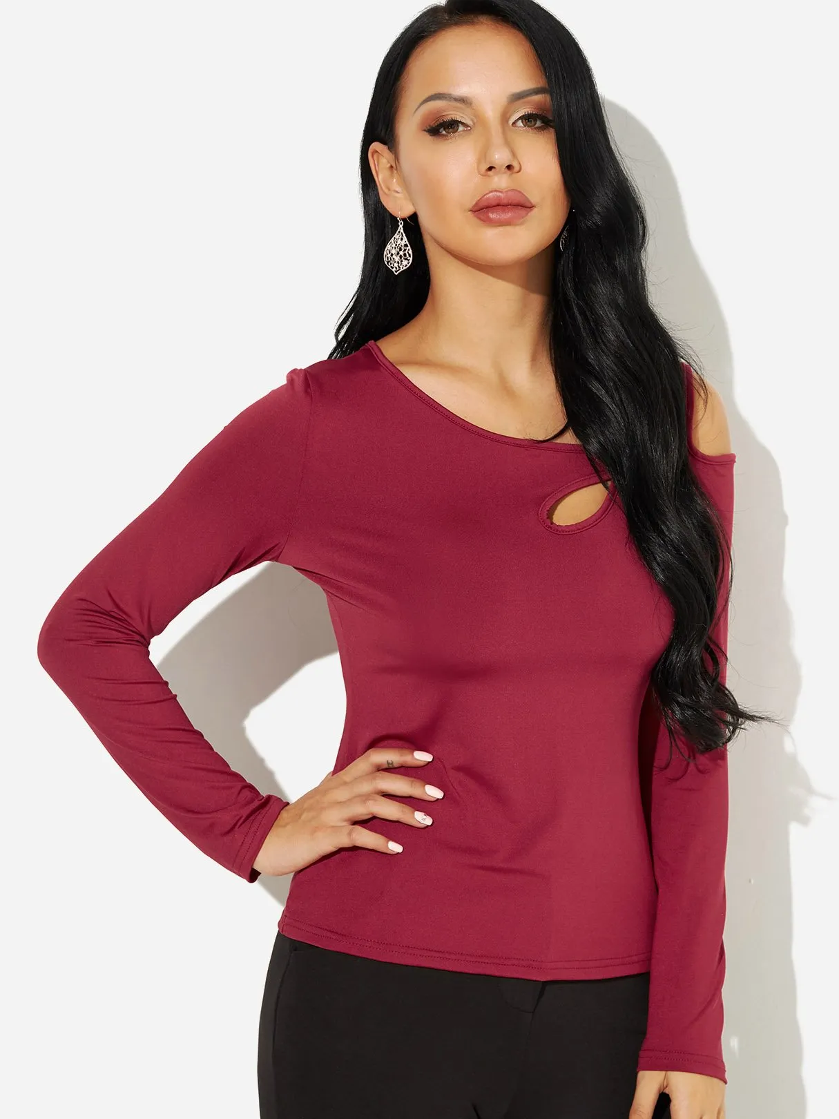 Custom One Shoulder Cut Out Long Sleeve T-Shirts