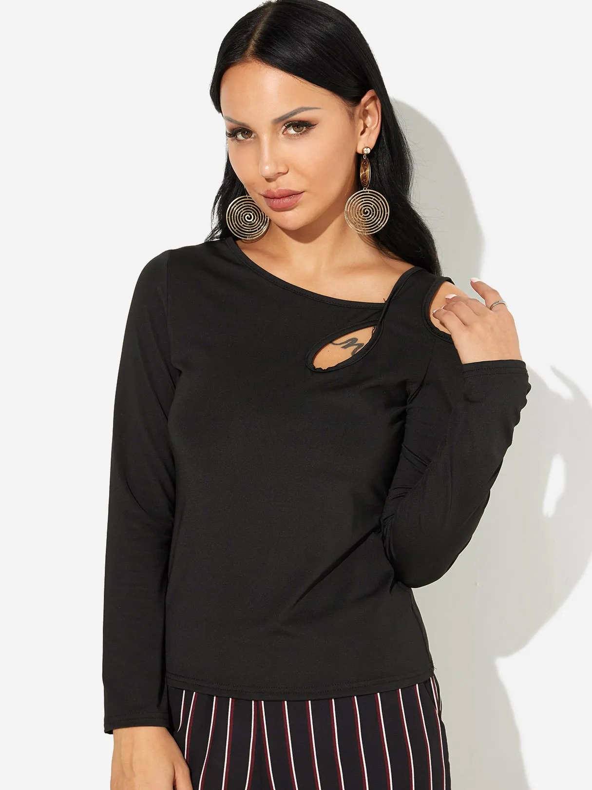 Custom One Shoulder Cut Out Long Sleeve T-Shirts