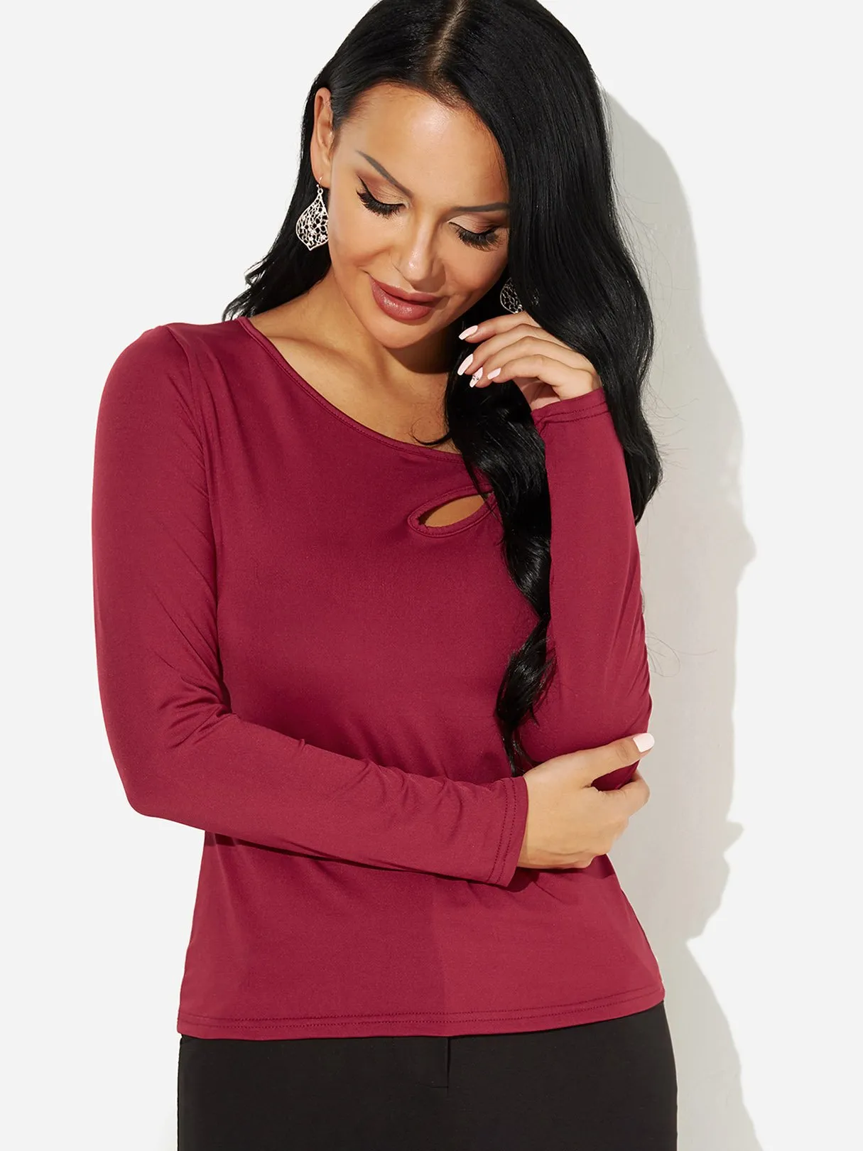 Custom One Shoulder Cut Out Long Sleeve T-Shirts