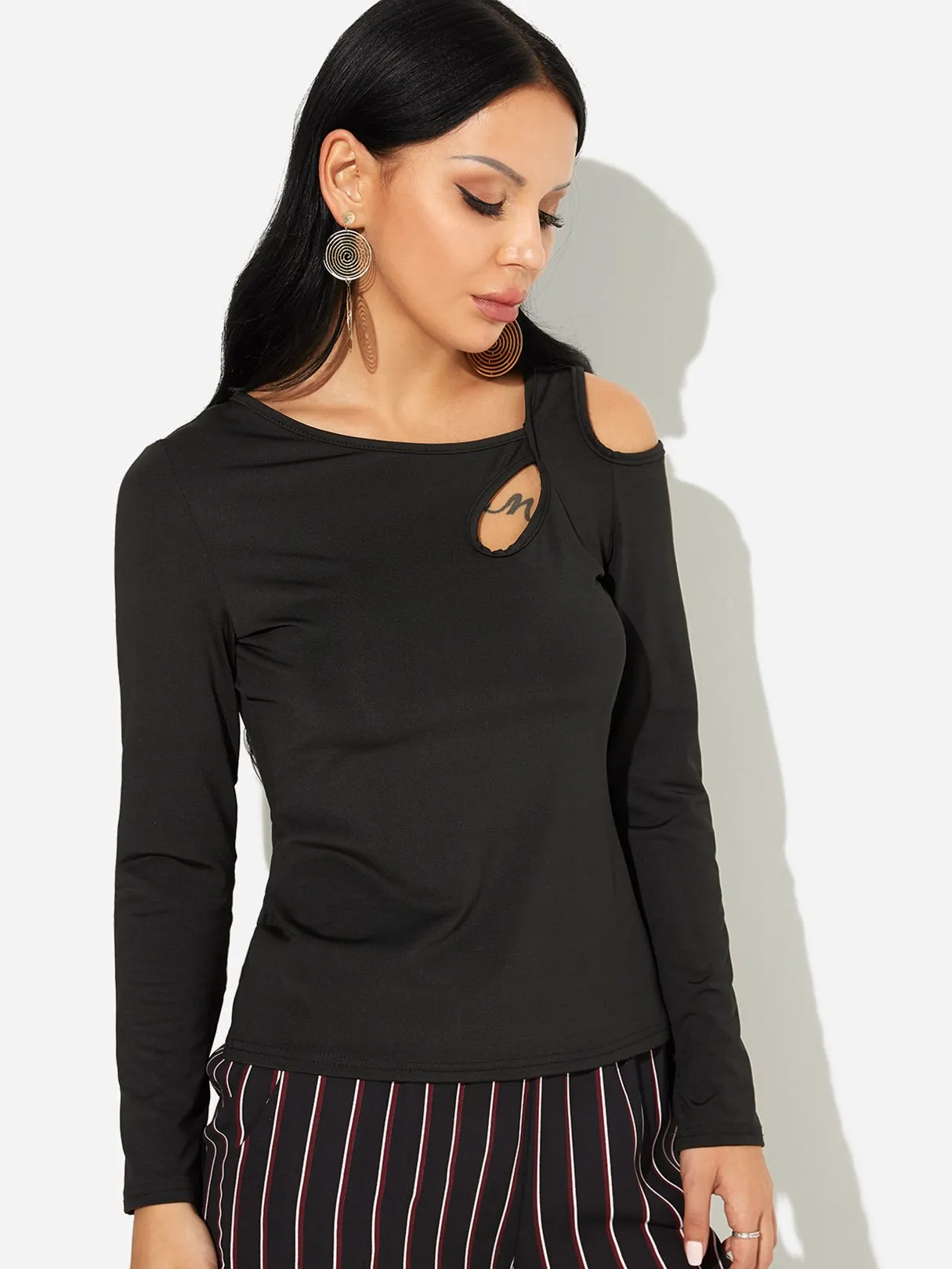 Custom One Shoulder Cut Out Long Sleeve T-Shirts