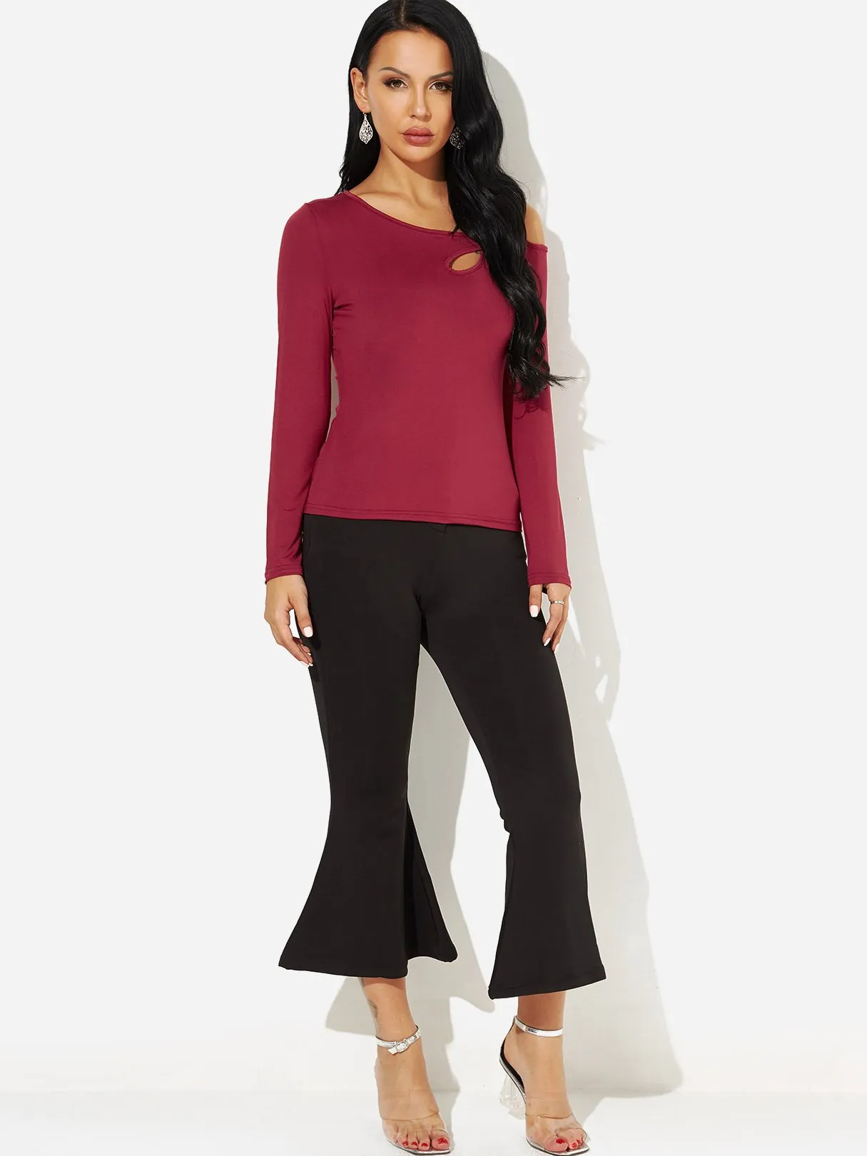 Custom One Shoulder Cut Out Long Sleeve T-Shirts