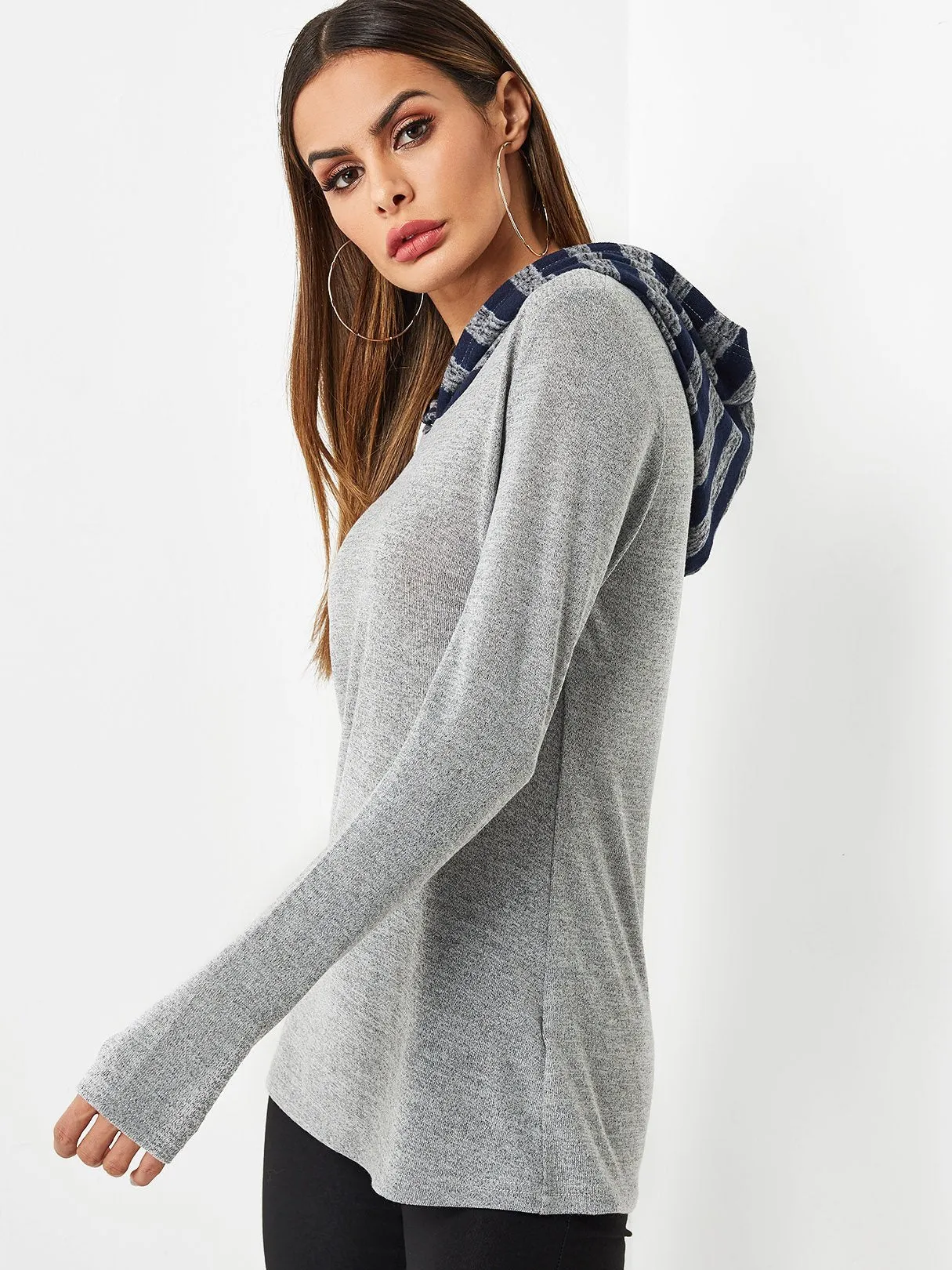 Custom Pullover Plain Hooded Long Sleeve Grey T-Shirts