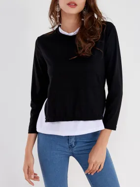 Custom Round Neck Long Sleeve Slit Hem T-Shirts