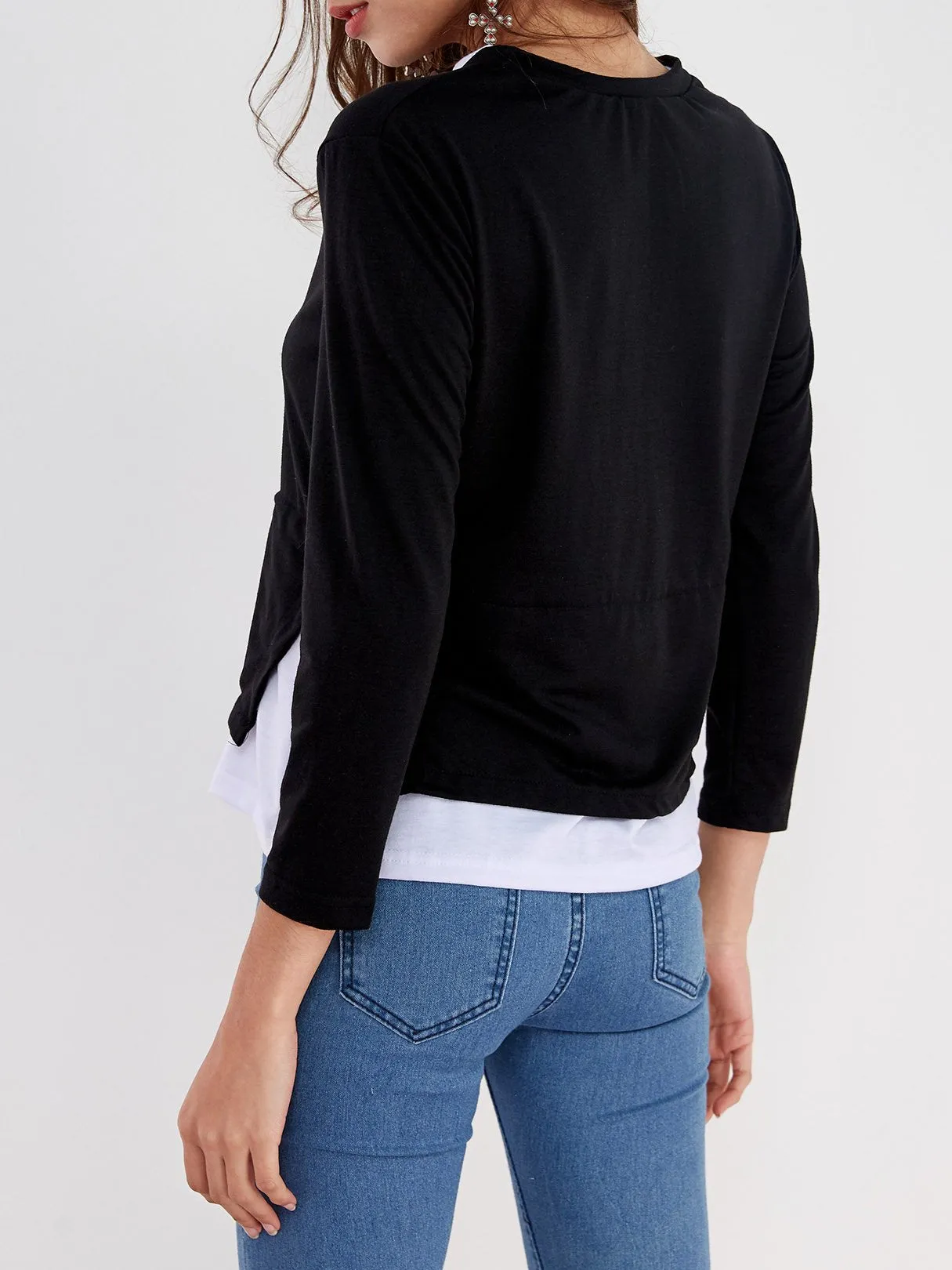Custom Round Neck Long Sleeve Slit Hem T-Shirts