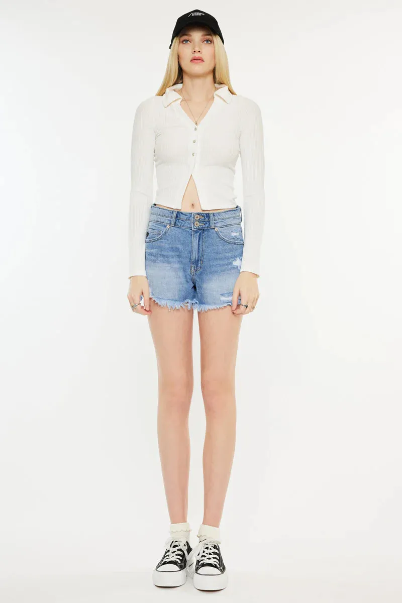 Farah High Rise Jean Shorts - MEDIUM WASH