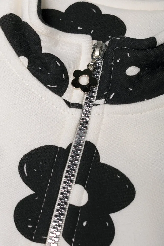 Flower Quarter Zip Tracktop Cream And Black