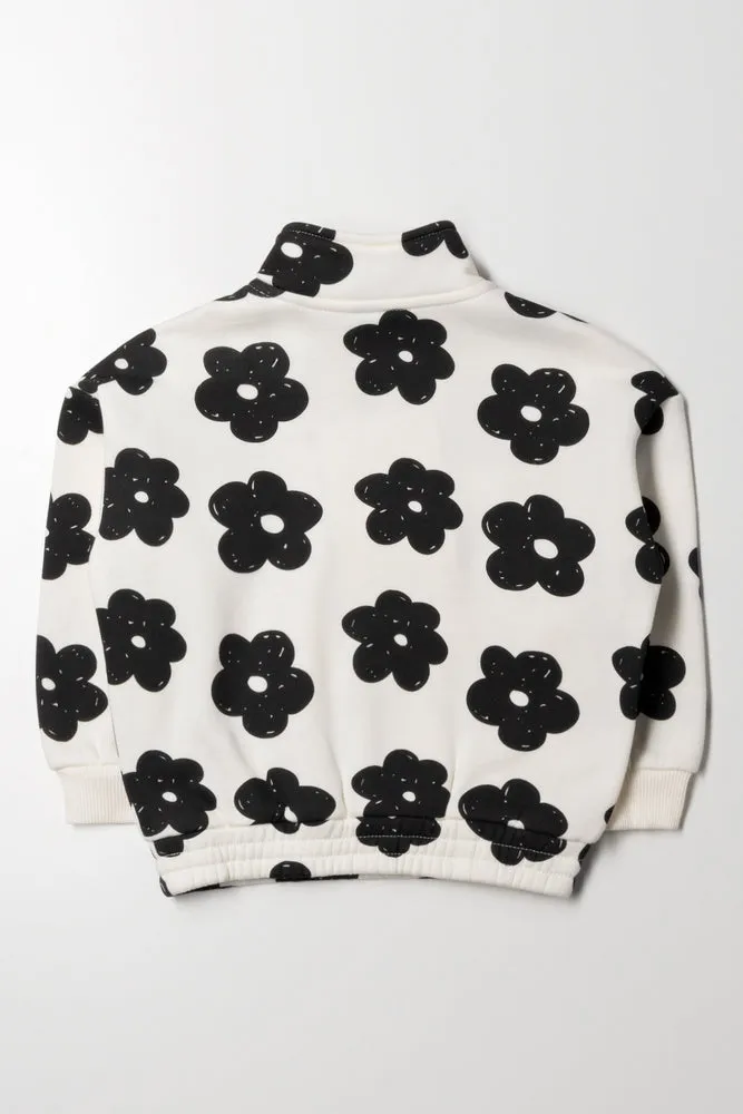 Flower Quarter Zip Tracktop Cream And Black