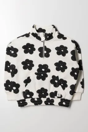 Flower Quarter Zip Tracktop Cream And Black