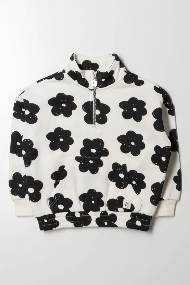 Flower Quarter Zip Tracktop Cream And Black