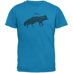 Fox Scribble Drawing Sapphire Blue Adult T-Shirt