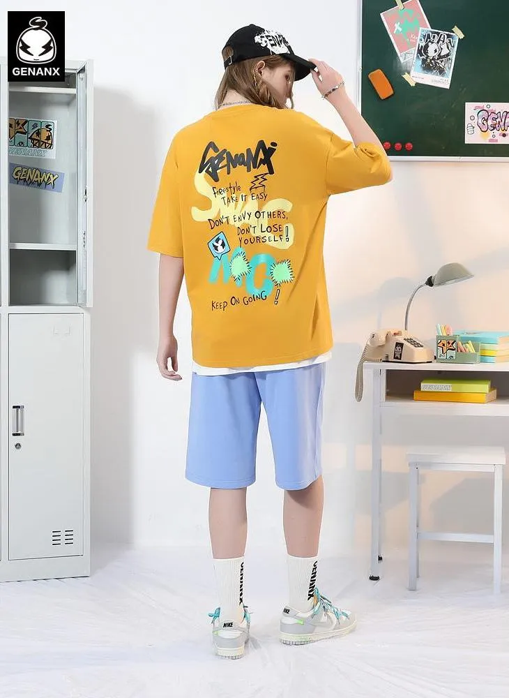 Funny Graffiti Cartoon Patches Letter Print T-Shirt