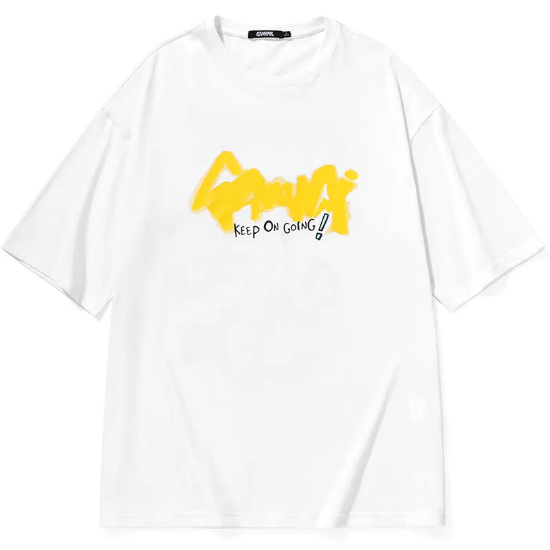 Funny Graffiti Cartoon Patches Letter Print T-Shirt