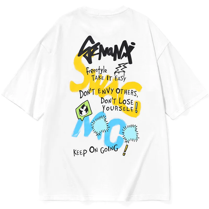 Funny Graffiti Cartoon Patches Letter Print T-Shirt
