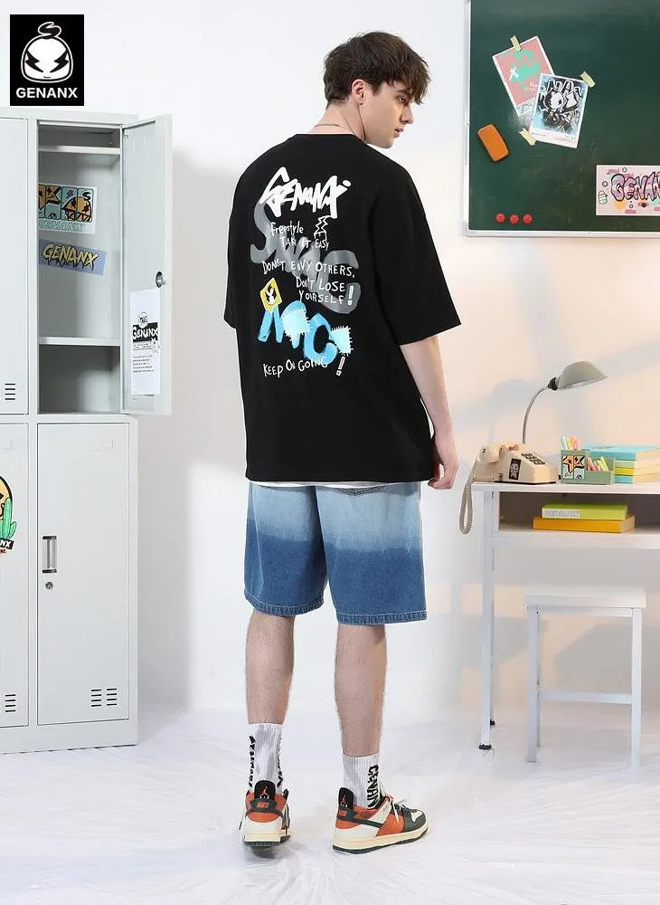 Funny Graffiti Cartoon Patches Letter Print T-Shirt
