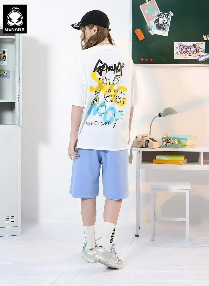 Funny Graffiti Cartoon Patches Letter Print T-Shirt