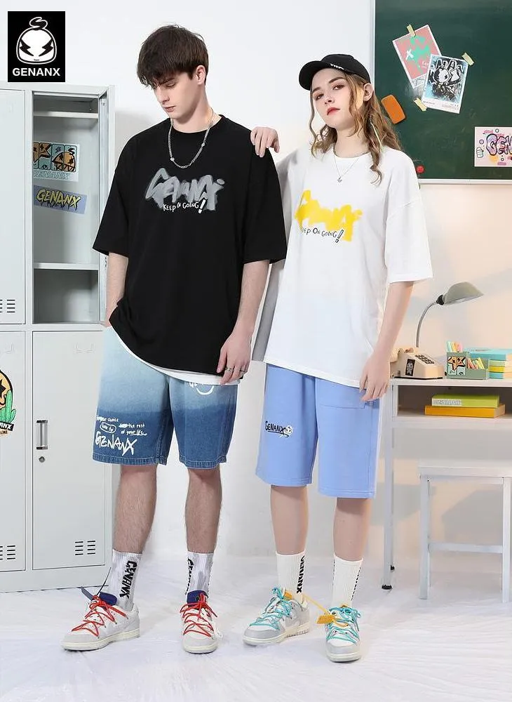 Funny Graffiti Cartoon Patches Letter Print T-Shirt