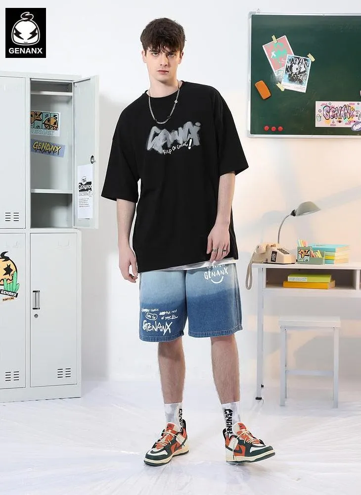 Funny Graffiti Cartoon Patches Letter Print T-Shirt