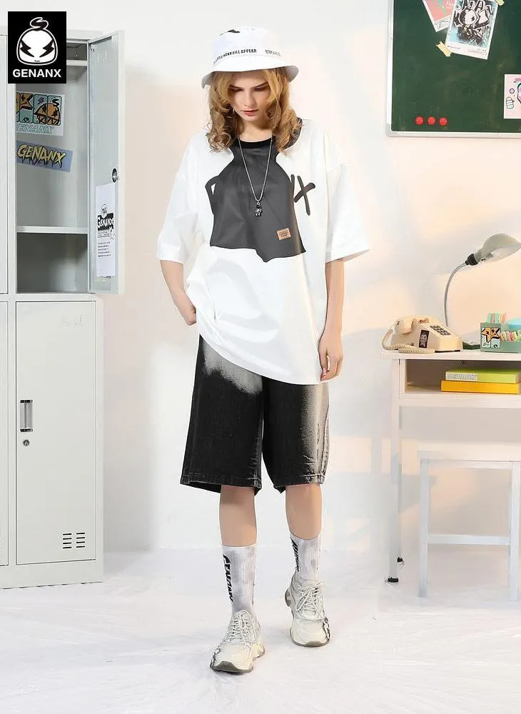 Funny Scarf Letter Graffiti Print Space Cotton T-Shirt