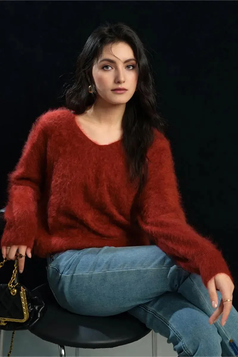 Fuzzy 100 Cashmere V-Neck Sweater