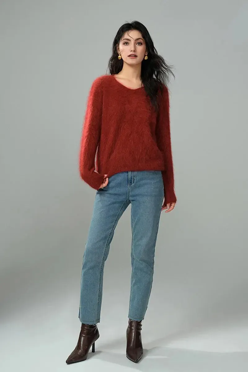 Fuzzy 100 Cashmere V-Neck Sweater