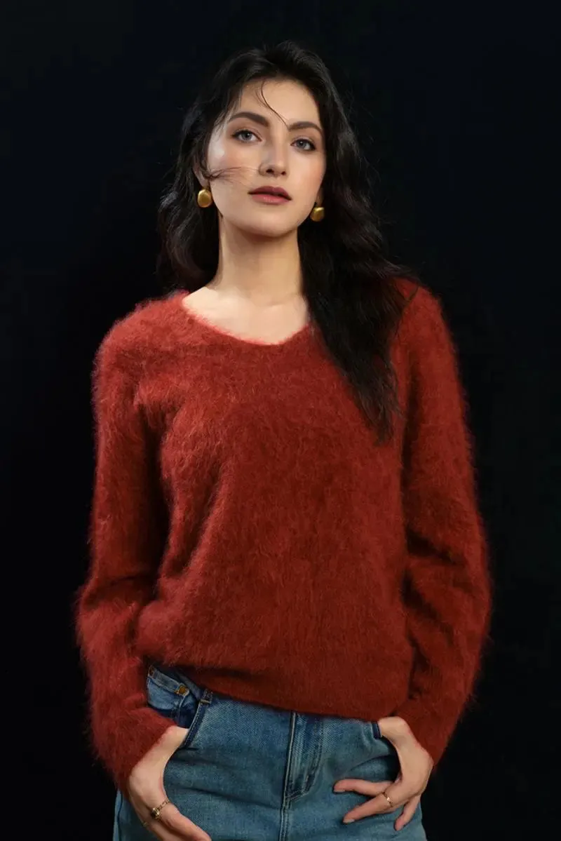 Fuzzy 100 Cashmere V-Neck Sweater