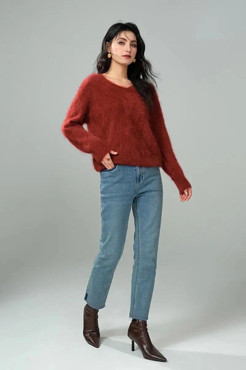 Fuzzy 100 Cashmere V-Neck Sweater