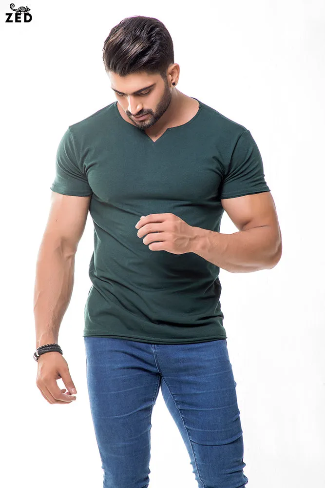 Green Notch Neck With Lycra
