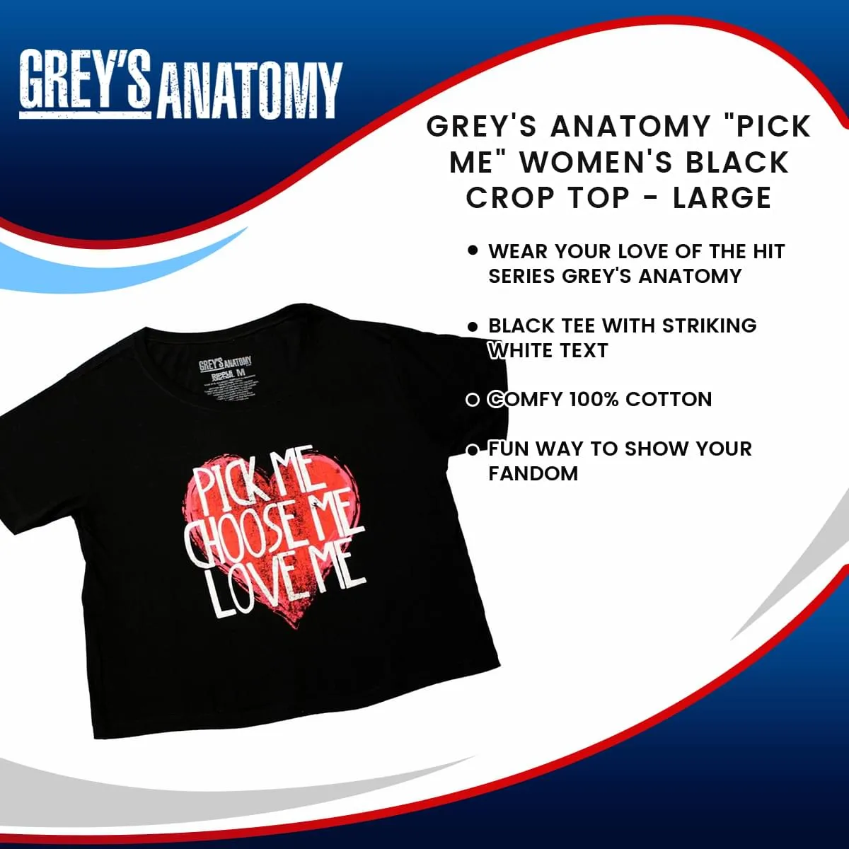 Greys Anatomy "Pick Me" Women's Black Crop Top