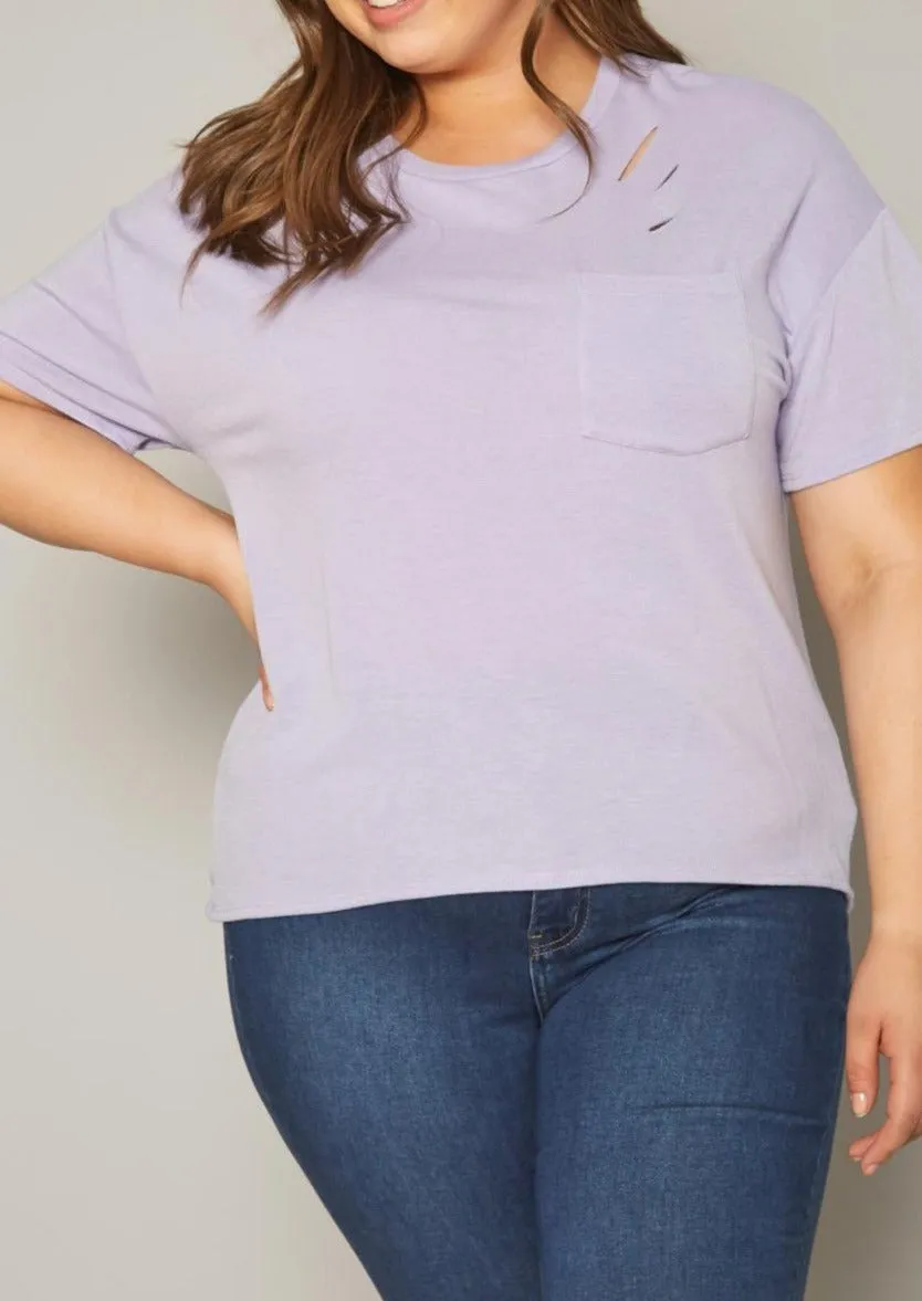 Hi Curvy Plus Size Women Distressed Crew Neck T-Shirt