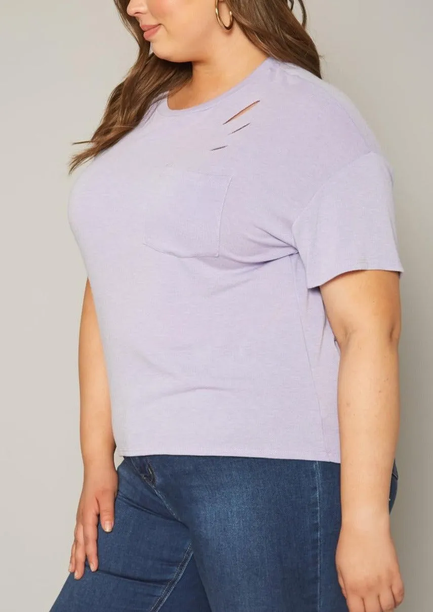 Hi Curvy Plus Size Women Distressed Crew Neck T-Shirt