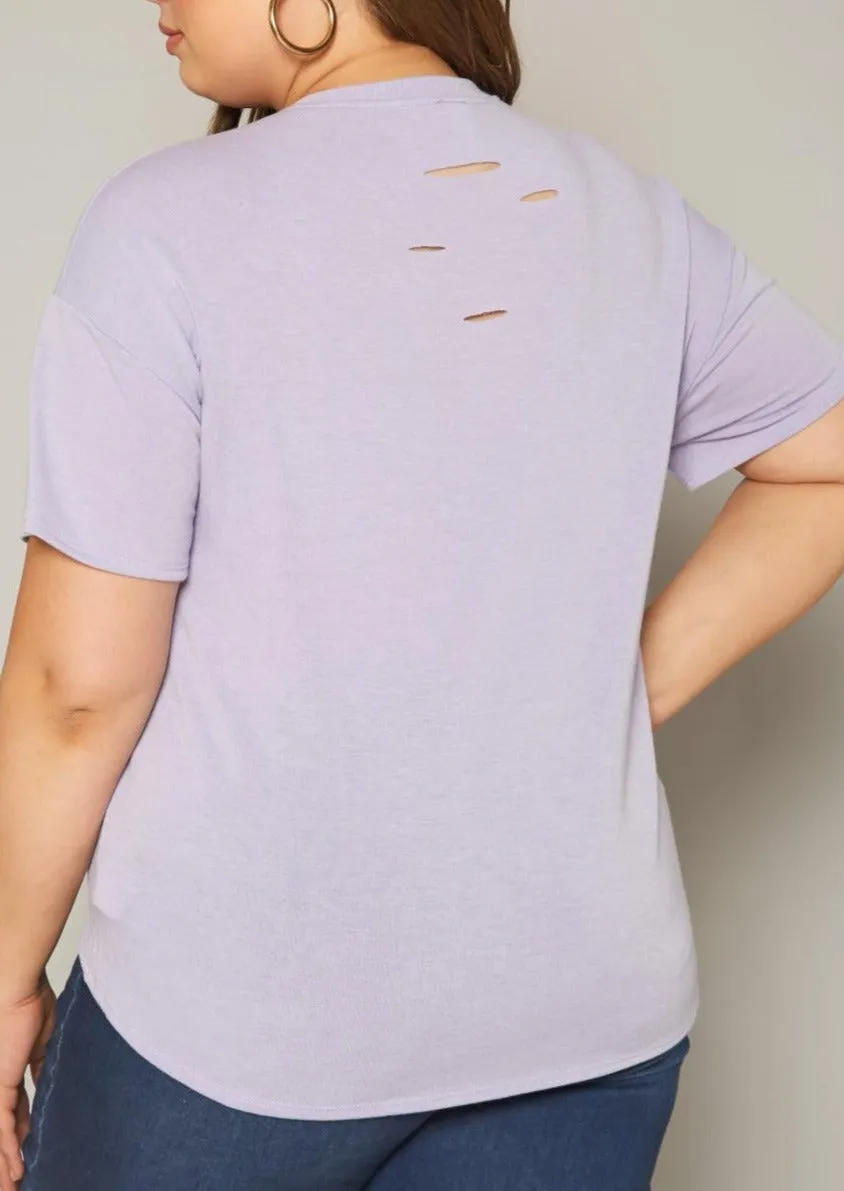 Hi Curvy Plus Size Women Distressed Crew Neck T-Shirt