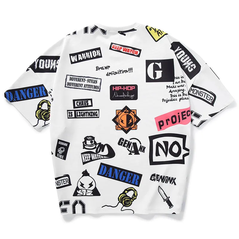 Hip Hop Letter Print Space Cotton T-Shirt