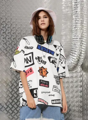 Hip Hop Letter Print Space Cotton T-Shirt