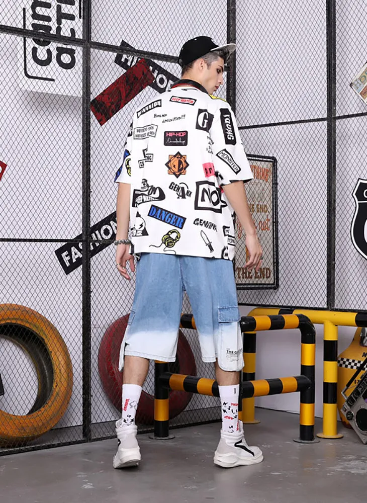 Hip Hop Letter Print Space Cotton T-Shirt