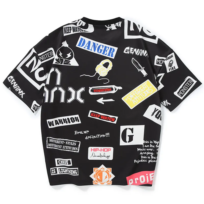 Hip Hop Letter Print Space Cotton T-Shirt