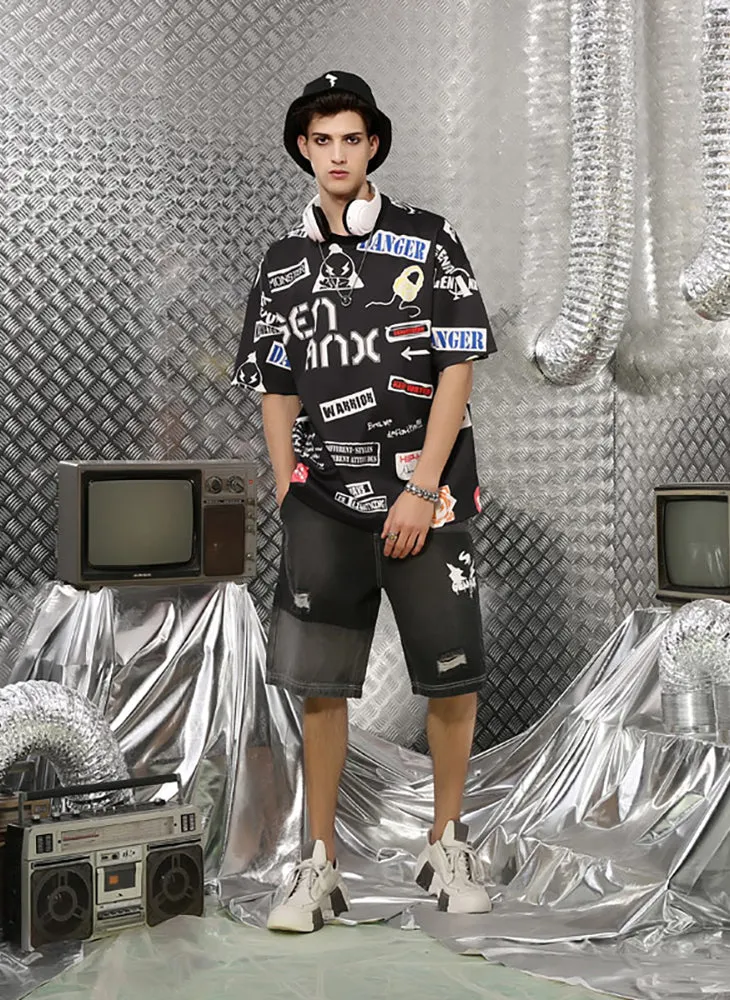 Hip Hop Letter Print Space Cotton T-Shirt
