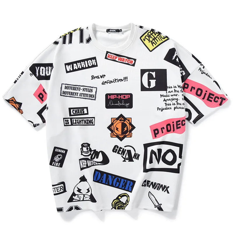 Hip Hop Letter Print Space Cotton T-Shirt