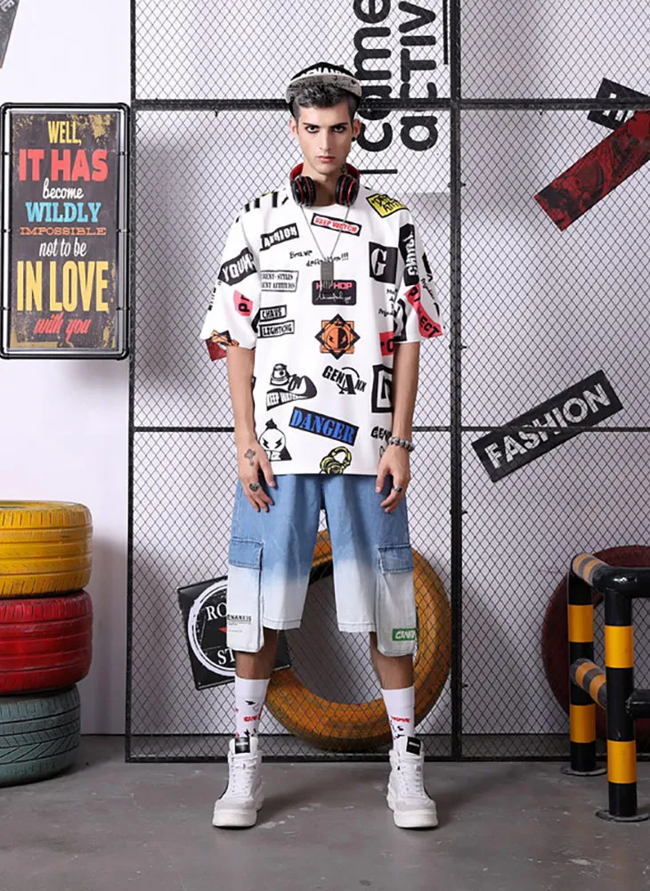 Hip Hop Letter Print Space Cotton T-Shirt
