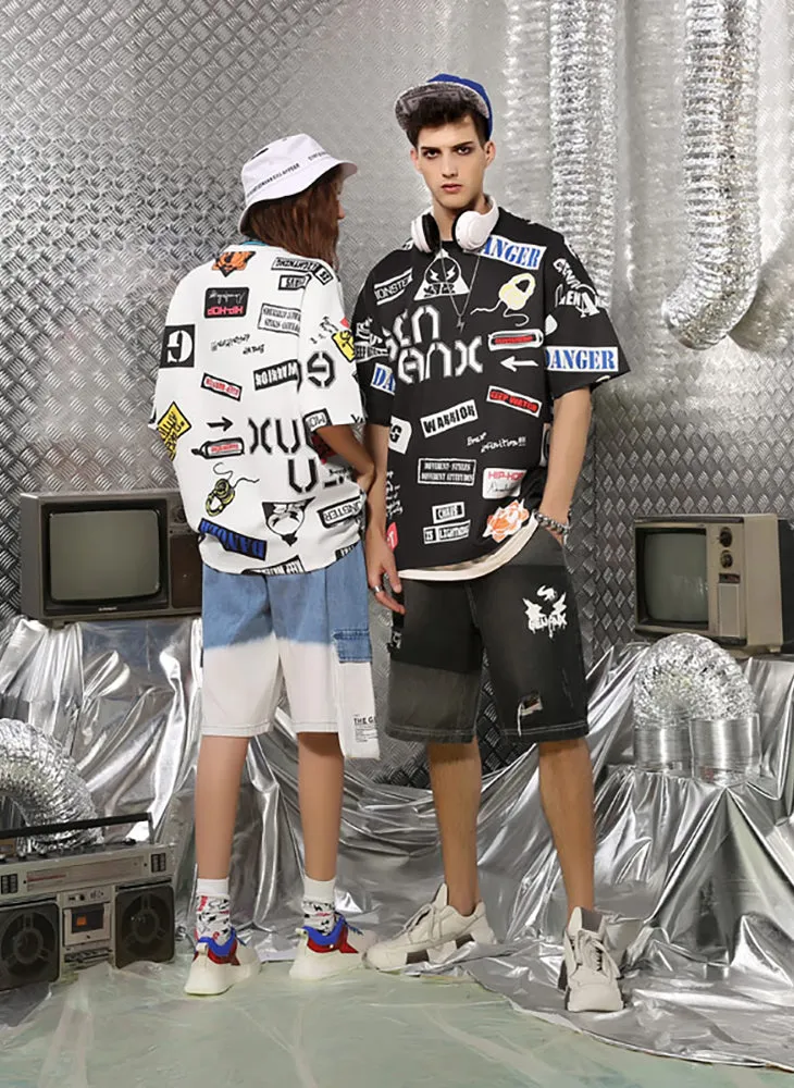 Hip Hop Letter Print Space Cotton T-Shirt