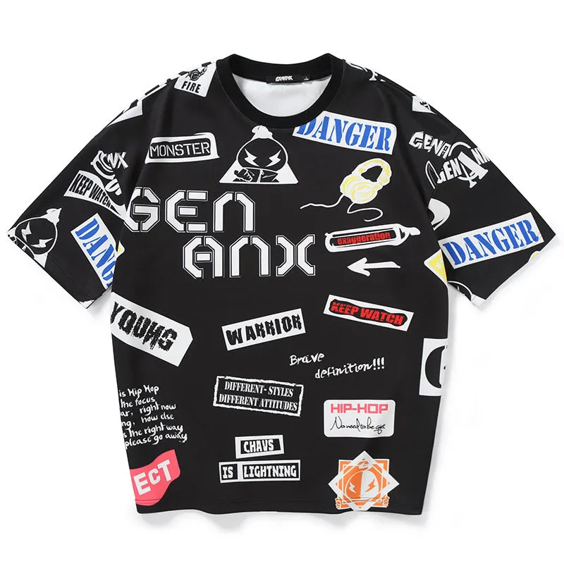 Hip Hop Letter Print Space Cotton T-Shirt