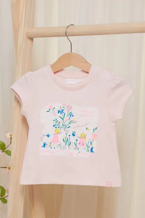 Infant Girls Pink Floral Placement Print T-shirt