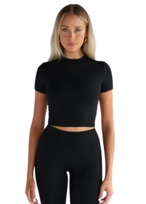 Leelo Sculpt Mock Tee - Black