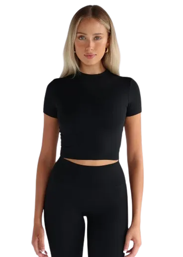 Leelo Sculpt Mock Tee - Black