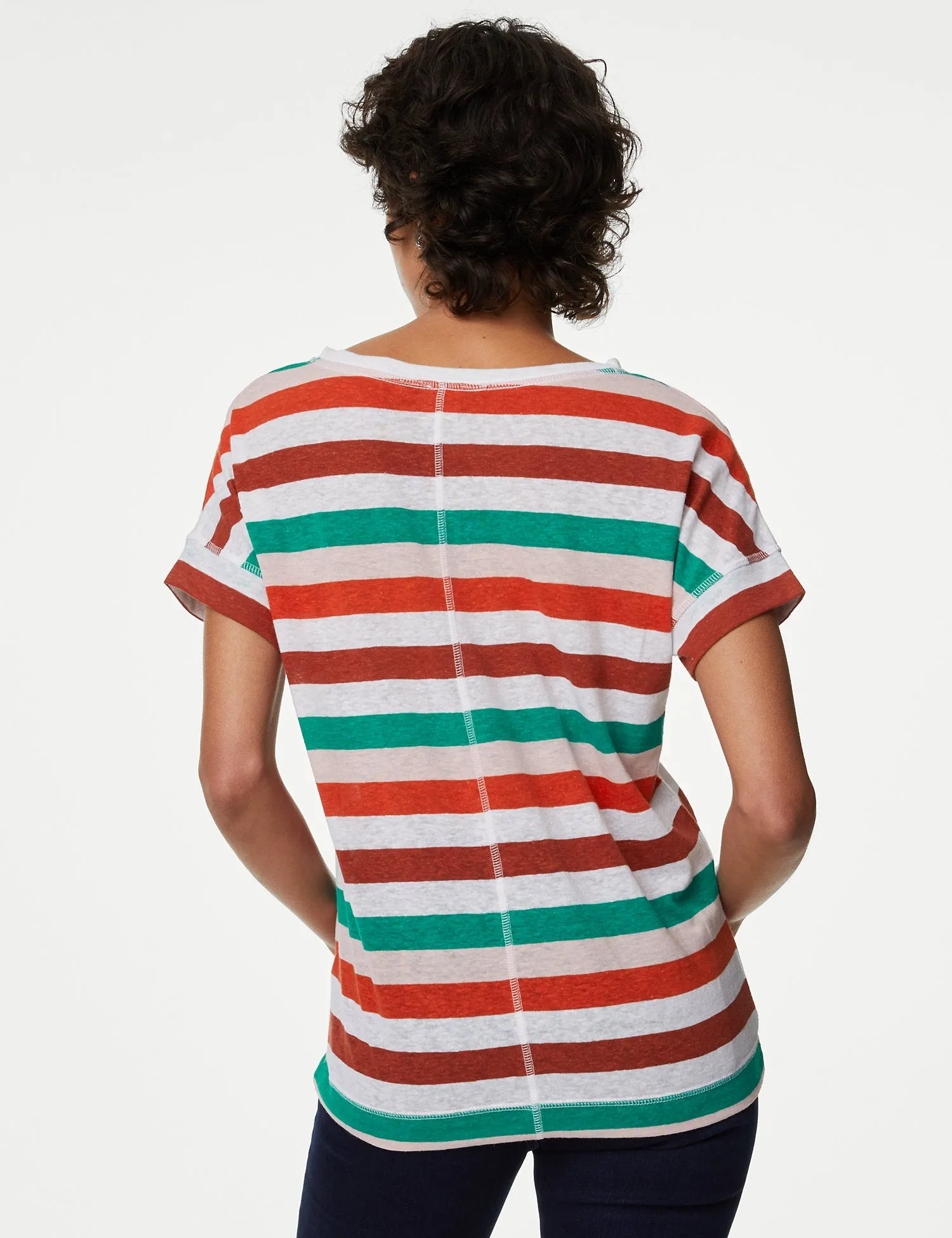 Linen Rich Striped V-Neck T-Shirt