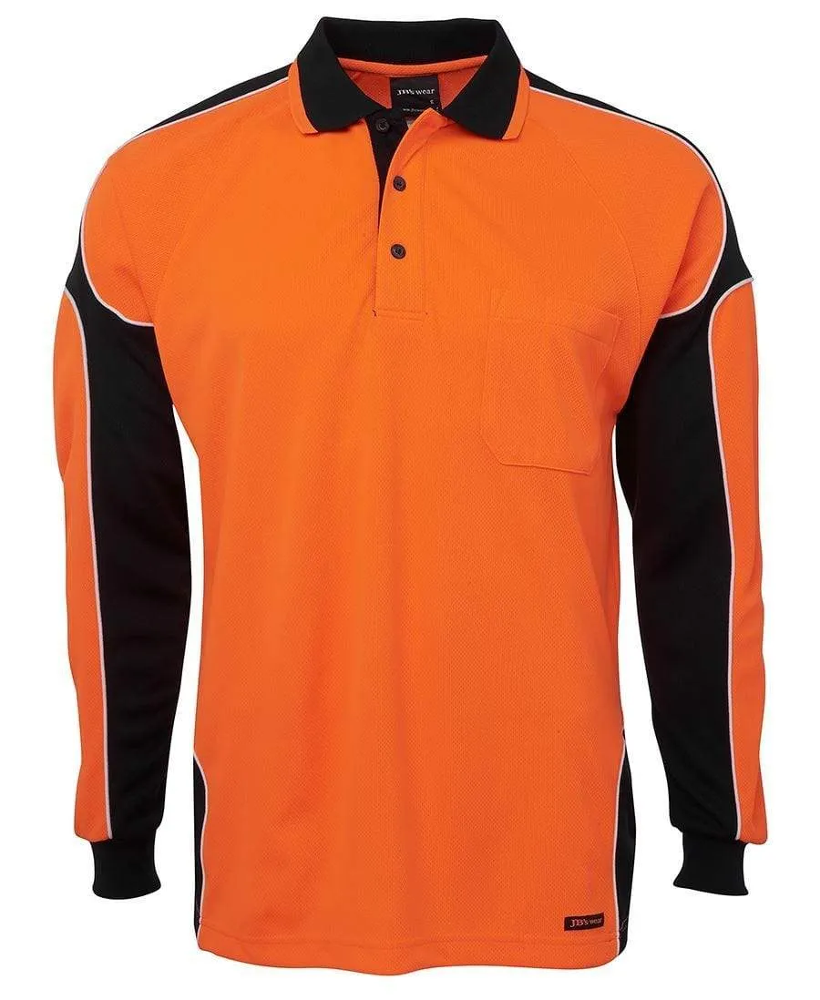 Logo Printed JB'S Hi-Vis Long Sleeve Arm Panel Polo 6AP4L x10