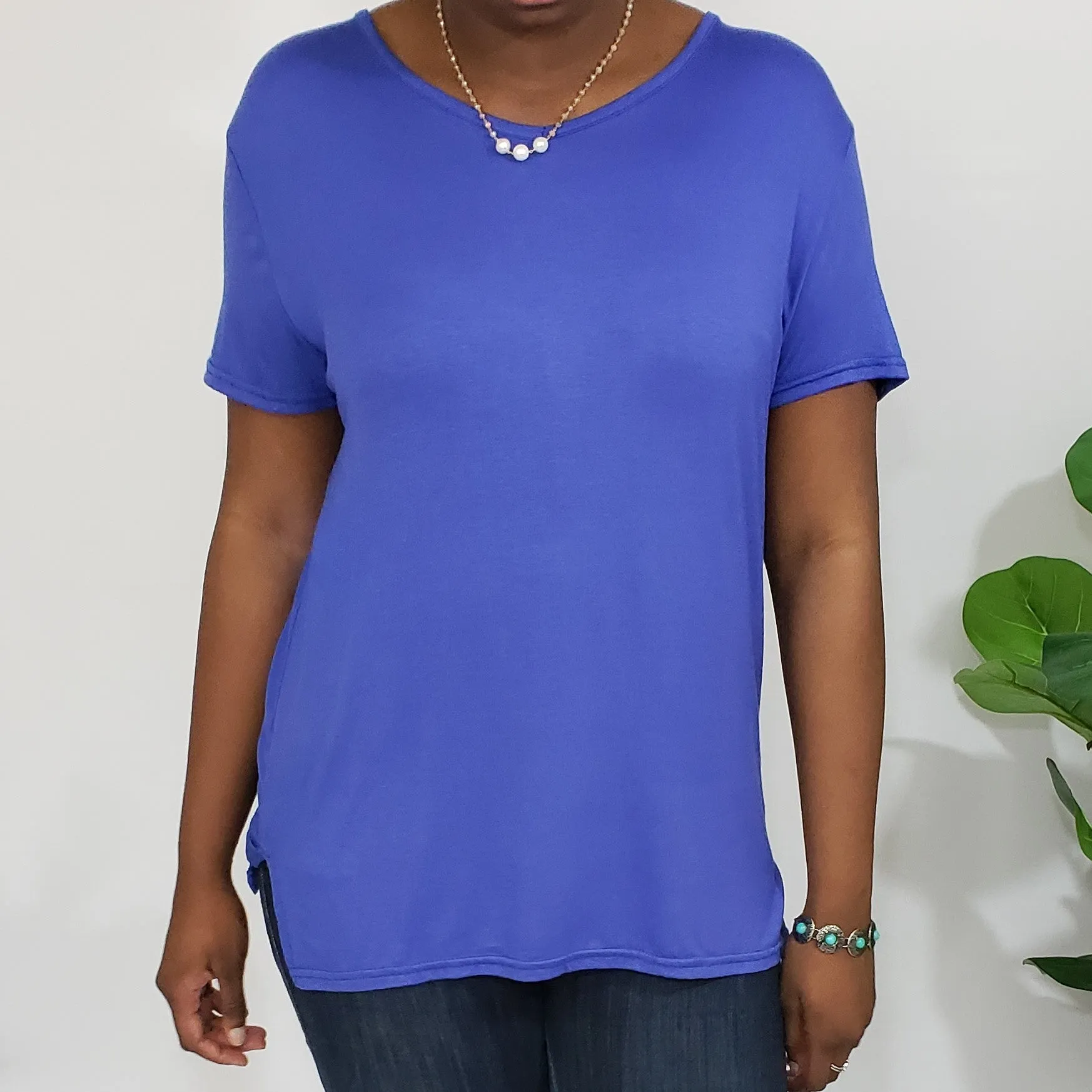 Lori Cobalt Blue V-Neck Buttery Soft T-Shirt