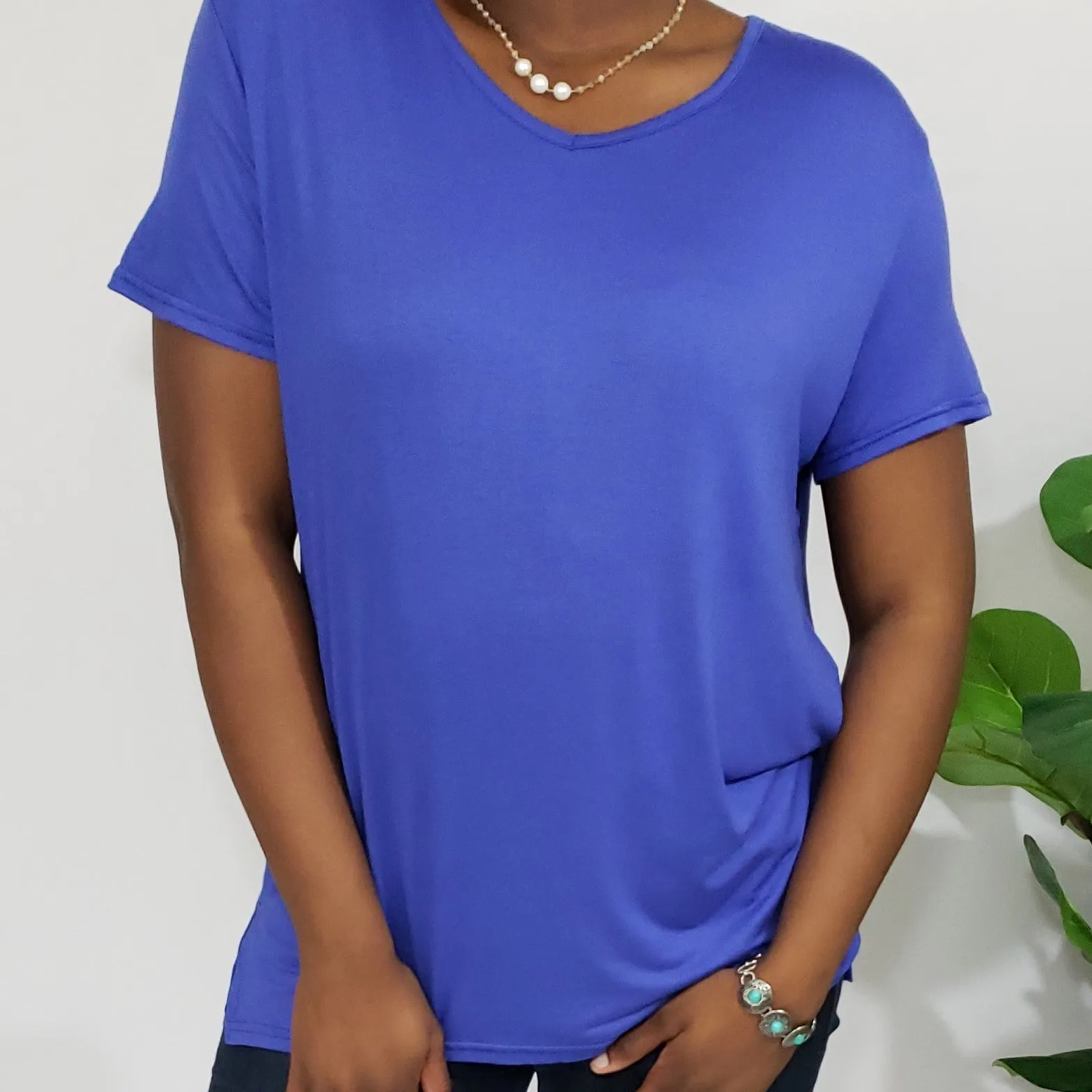 Lori Cobalt Blue V-Neck Buttery Soft T-Shirt