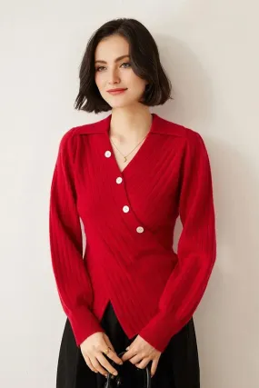 Luxe 100 Cashmere Ribbed V-Neck Sweater