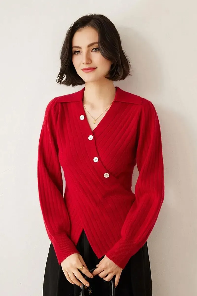 Luxe 100 Cashmere Ribbed V-Neck Sweater