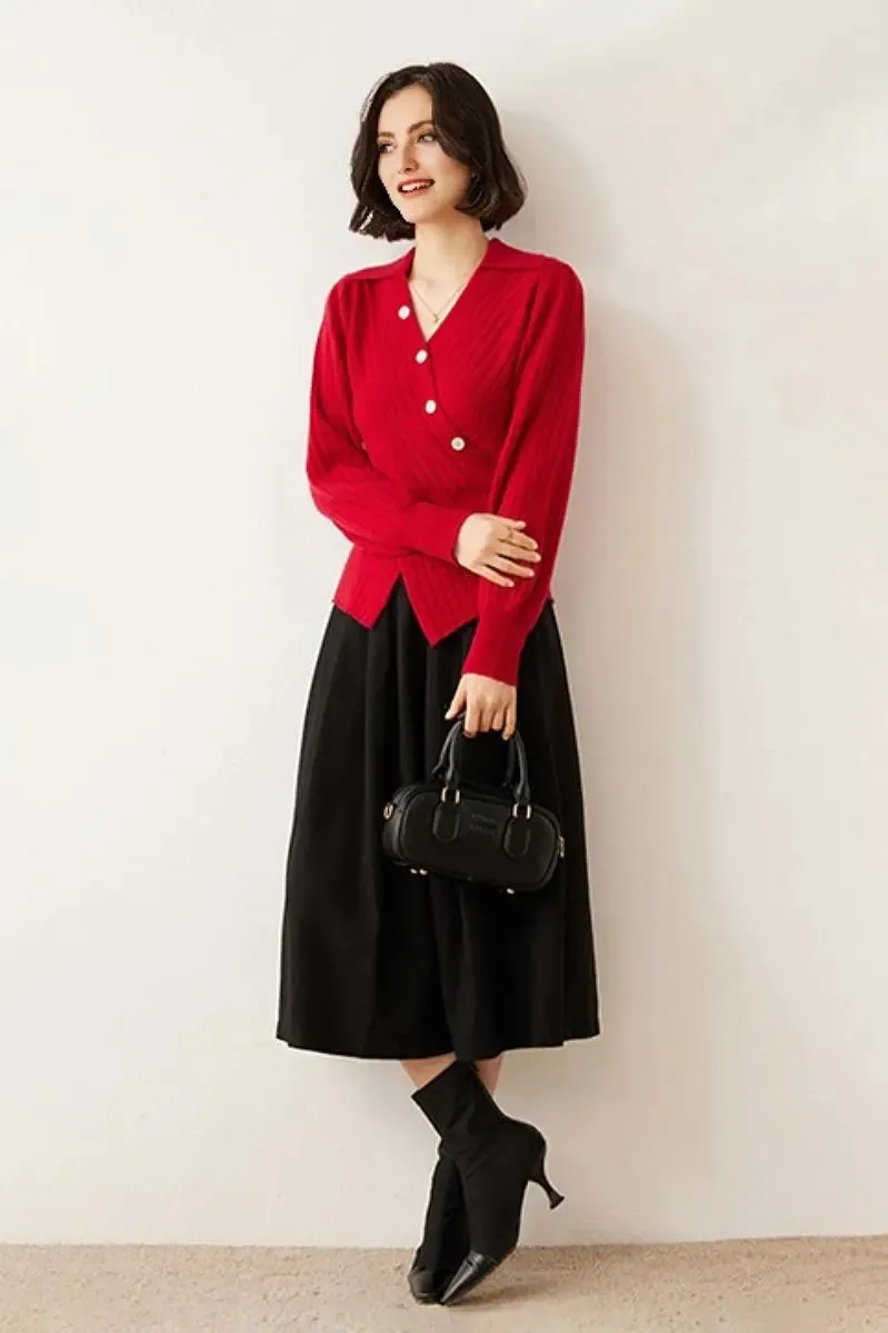 Luxe 100 Cashmere Ribbed V-Neck Sweater